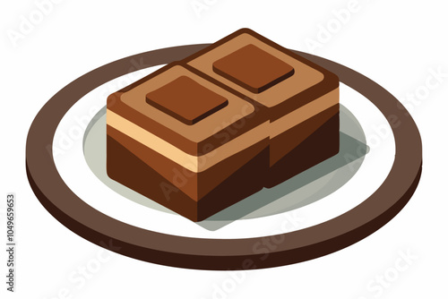 Chocolate Brownies on Plate Icon. Sweet Pastry Illustration with Two Brownie Pieces.