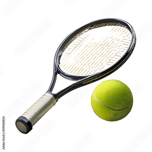 3D Tennis Racket and Ball Render - Isolated on White Background photo