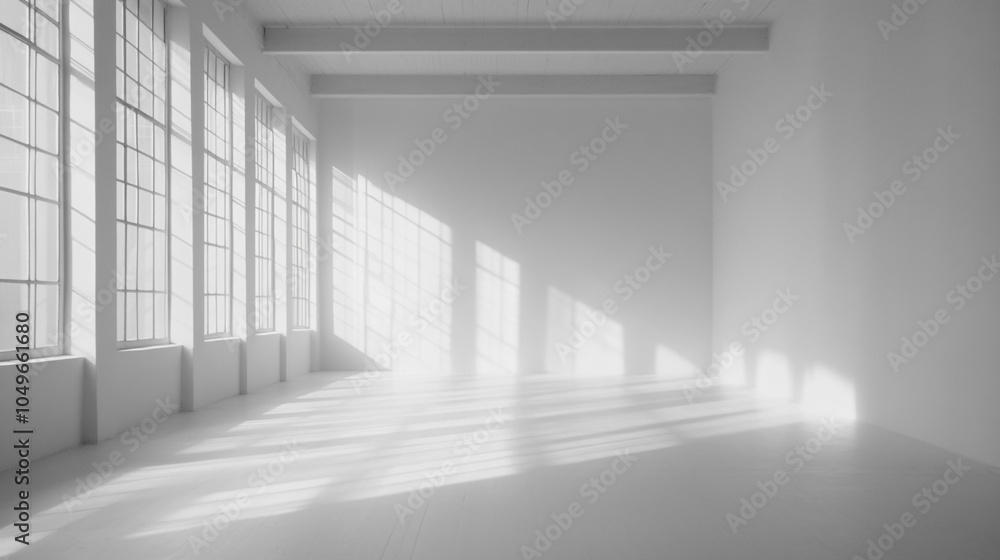 Empty Interior Room with White Background 3D Render Illustration, White open space office interior with blank wall. Empty Interior Room with White Background 3D Render Illustration, White open space office interior with blank wall.