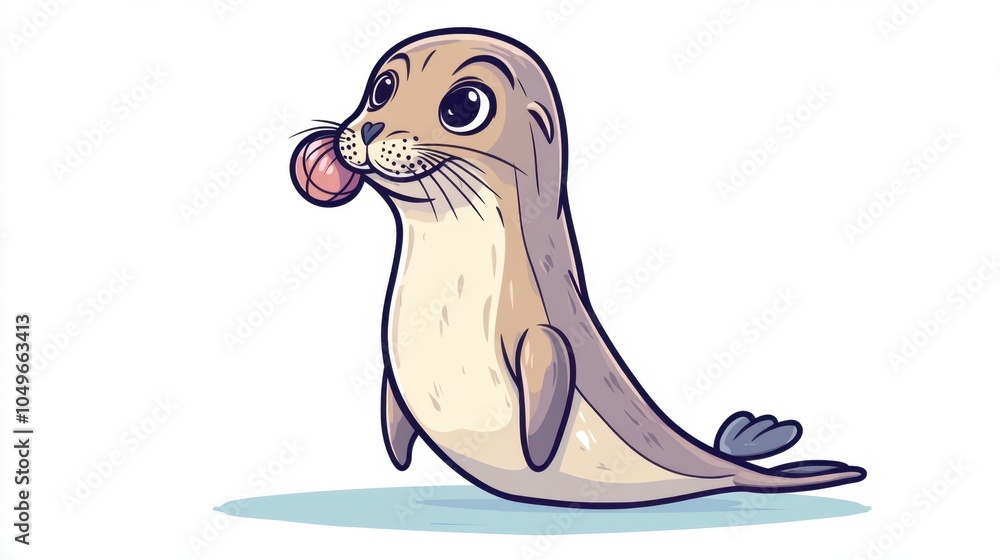 Cute Cartoon Seal Balancing Ball on Nose Funny Animal Illustration Cute Cartoon Seal Balancing Ball on Nose Funny Animal Illustration