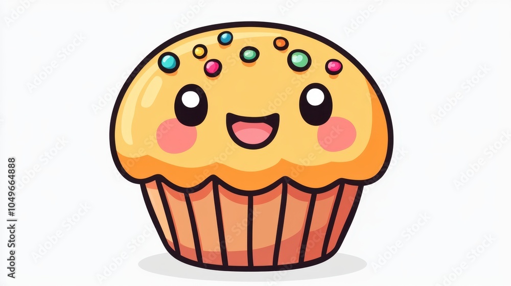 Cute Cartoon Cupcake Character Happy Smiling Sprinkles Sweet Treat Illustration Cute Cartoon Cupcake Character Happy Smiling Sprinkles Sweet Treat Illustration