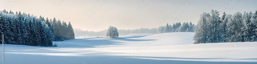 Fototapeta premium Winter landscape with snow-covered trees under blue sky