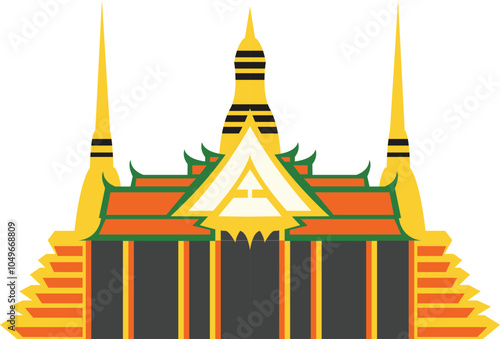 The Grand Palace Thailand, Bangkok in flat design.