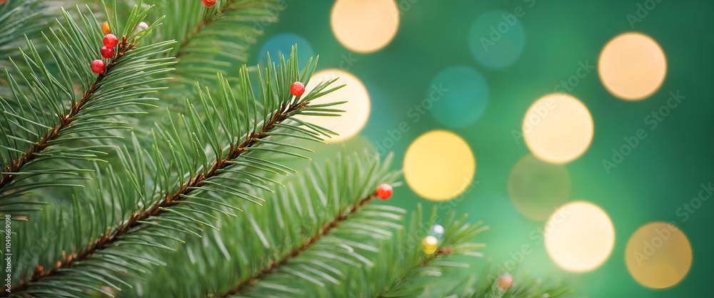 Merry Christmas decorative pine leaves with bokeh light background with lots of copy space, and happy New Year background gen. AI
Merry Christmas decorative pine leaves with bokeh light background with lots of copy space, and happy New Year background gen. AI