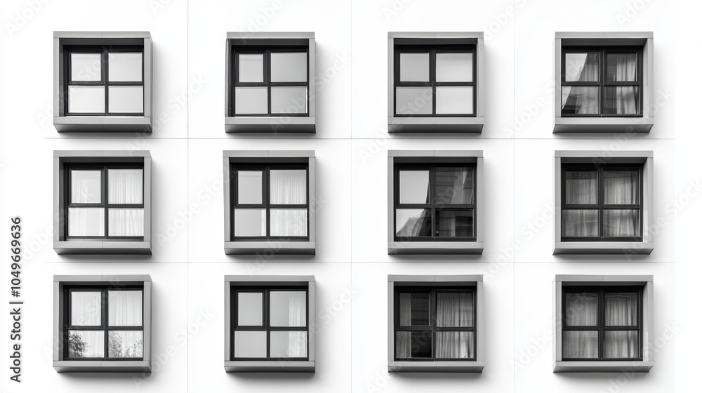 Fototapeta premium Modern architectural design showcased, striking purple window panes on building facade