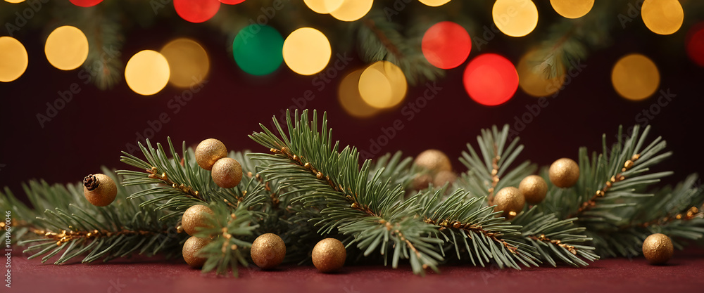 Merry Christmas decorative pine leaves with bokeh light background with lots of copy space, and happy New Year background gen. AI
Merry Christmas decorative pine leaves with bokeh light background with lots of copy space, and happy New Year background gen. AI