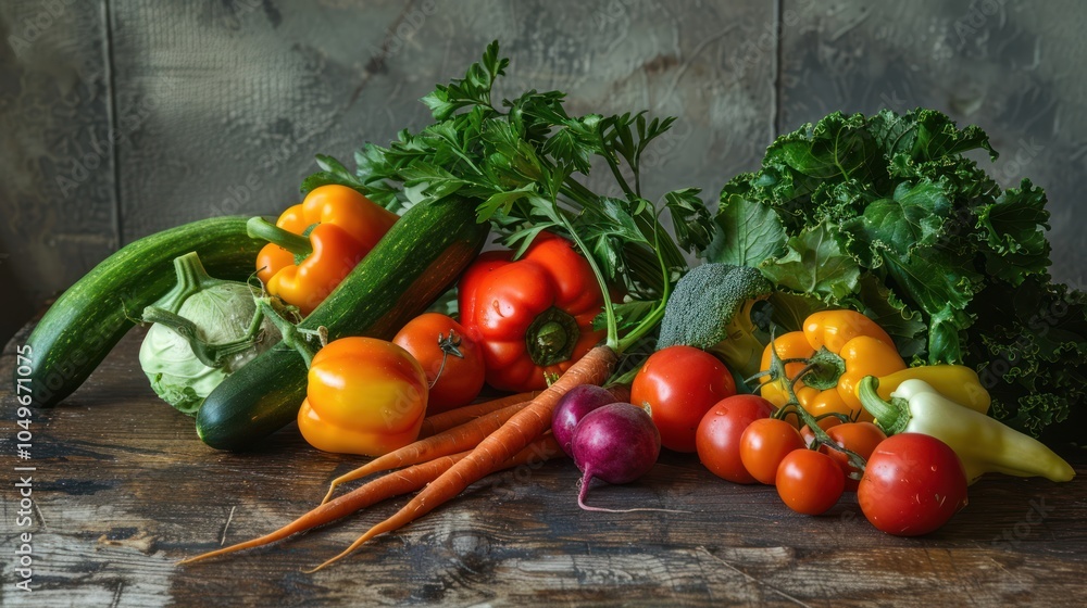 A Still Life Arrangement of Fresh Vegetables and Herbs A Still Life Arrangement of Fresh Vegetables and Herbs