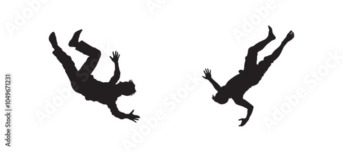 Silhouettes of falling people isolated on white background. Vector illustration. AI generated.