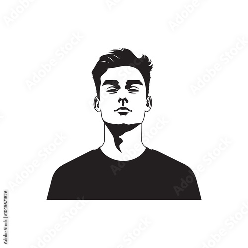 Young confident man silhouette isolated on white background. Front view. Vector illustration. AI generated.