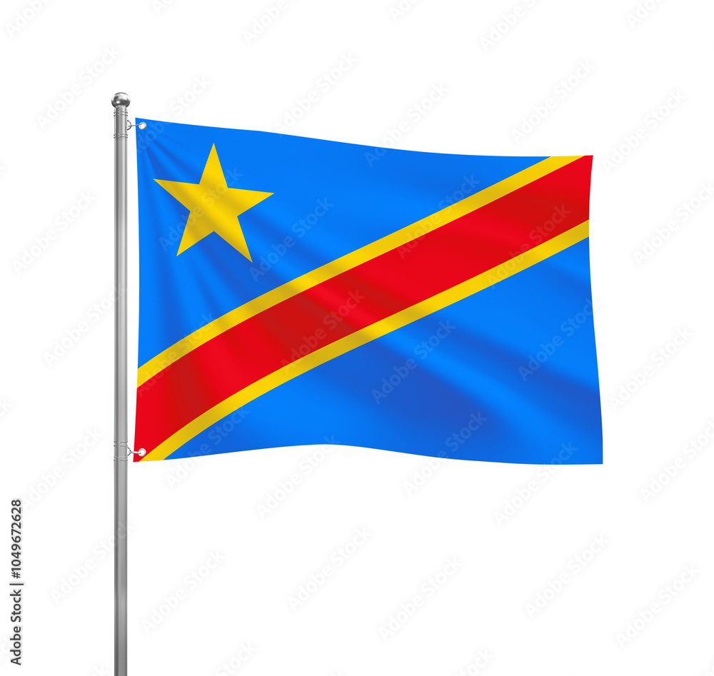 Democratic Republic of the Congo flag waving in the wind on a silver pole, isolated on transparent Democratic Republic of the Congo flag waving in the wind on a silver pole, isolated on transparent