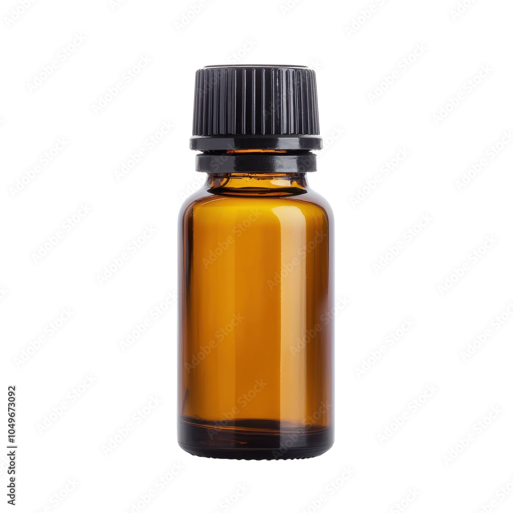 Amber glass essential oil bottle, white isolate background Amber glass essential oil bottle, white isolate background
