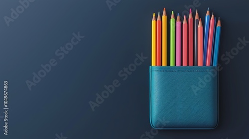 Detailed 3D render of a pencil case with bright pens and erasers spilling out, soft lighting, closeup photo