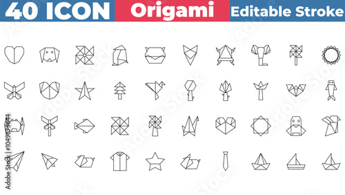 Origami icon collection set. Editable stroke outline icon. photo