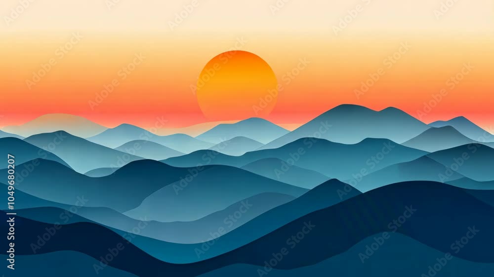 The sun sets over a range of blue mountains The sun sets over a range of blue mountains