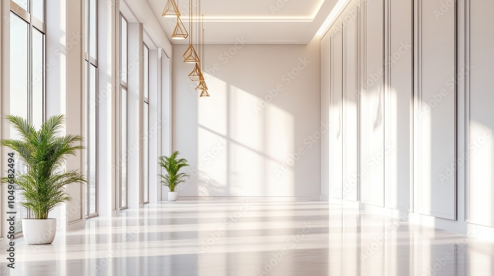 Fototapeta premium Elegant and Bright Interior with Large Windows and Natural Light
