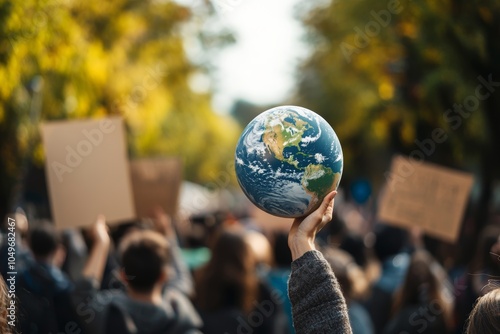 A group of people participating in an event to protect the planet highlighting collective efforts to combat environmental destruction photo