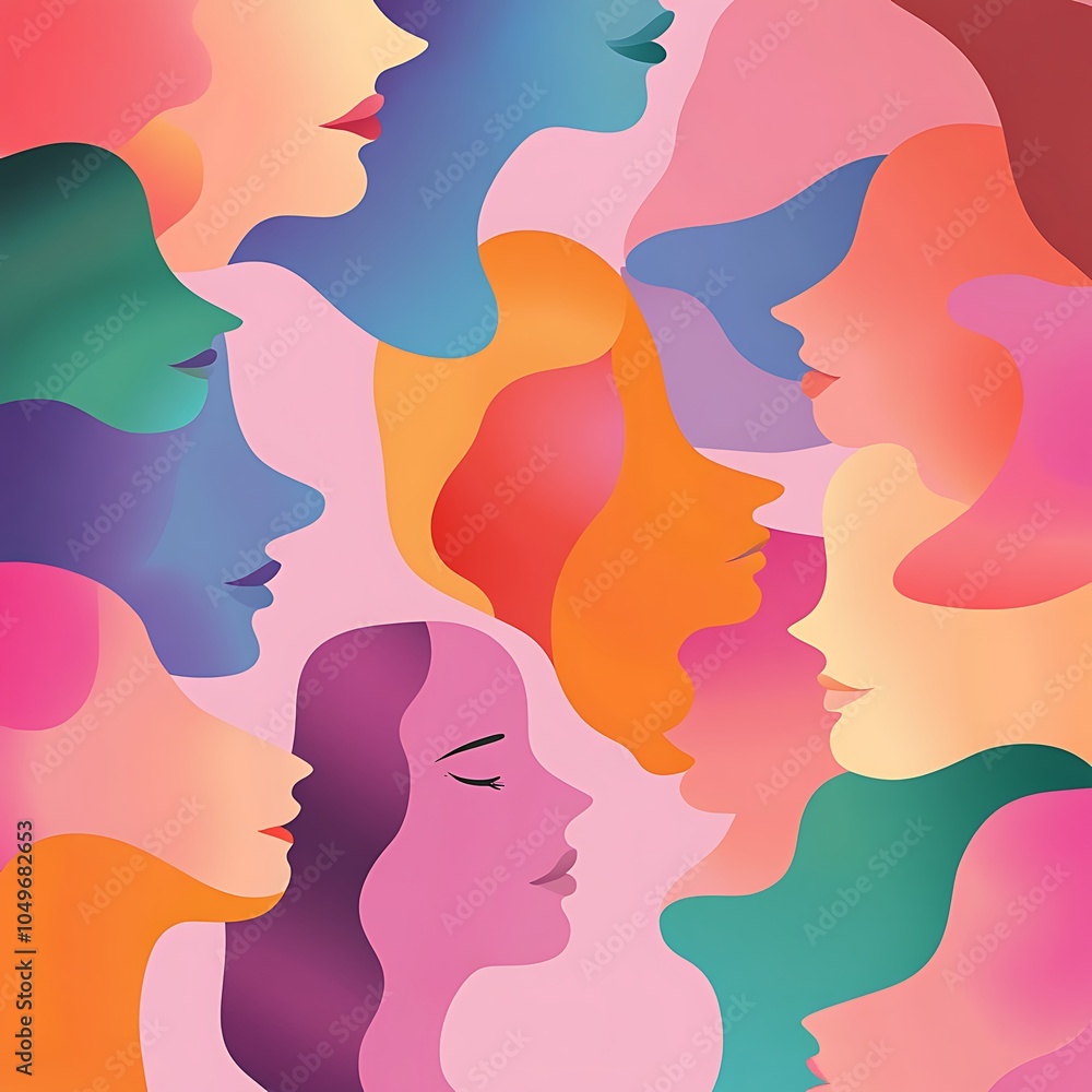 Colorful abstract illustrations of diverse faces celebrating unity and expression Colorful abstract illustrations of diverse faces celebrating unity and expression