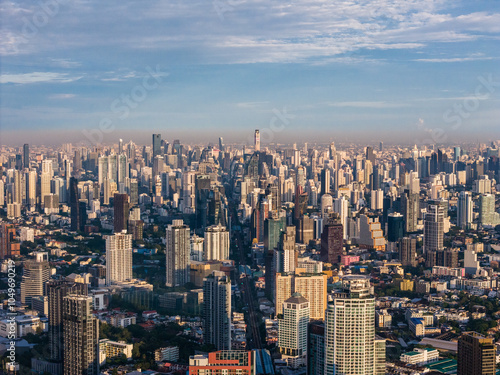 Wallpaper Mural Bangkok aerial panoramic view from the Sukhumvit district at sunrise. A large asian capital city with skyscrapers and millions of inhabitants Torontodigital.ca