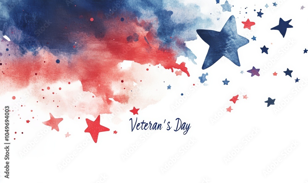 Fototapeta premium USA Veterans day background with calligraphy text. Template for holiday banner, invitation, flyer, etc. With red and blue stars decoration, abstract flag of United States of America