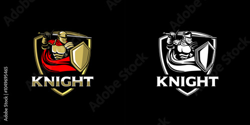 An Illustration logo featuring a knight in a strong stance, holding a sword and shield with conviction. The knight’s armor is finely detailed, representing courage and resilience.