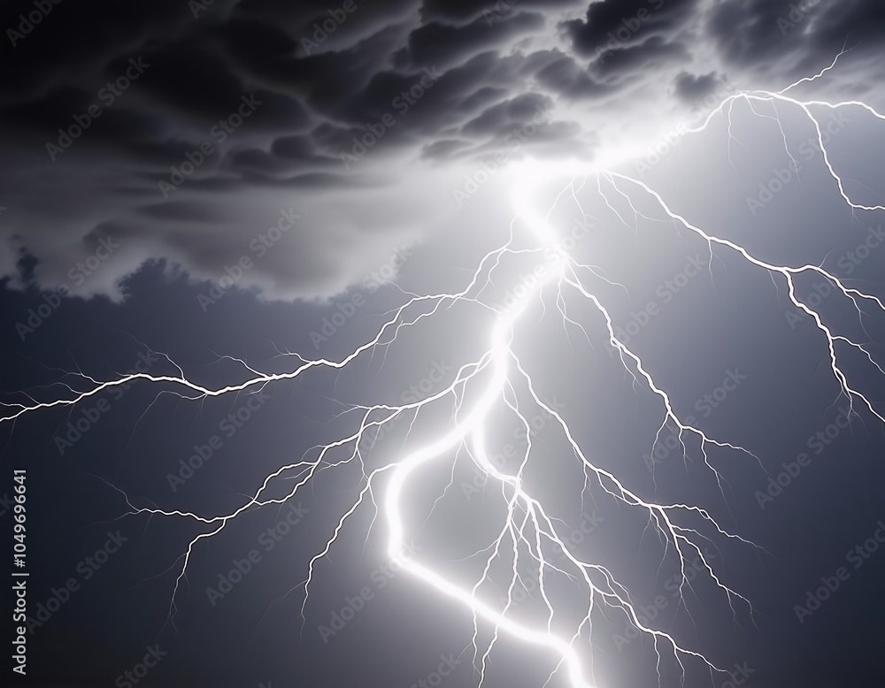 Fototapeta premium Dramatic Lightning Strike with Storm Clouds Nature Weather Power Energy
