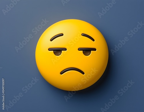 3D Yellow Emoji with Bored Expression on Blue Background