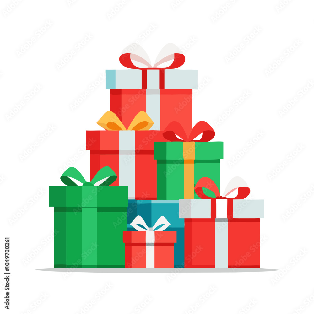 Fototapeta premium Stack of Colorful Christmas Gift Boxes with Bows