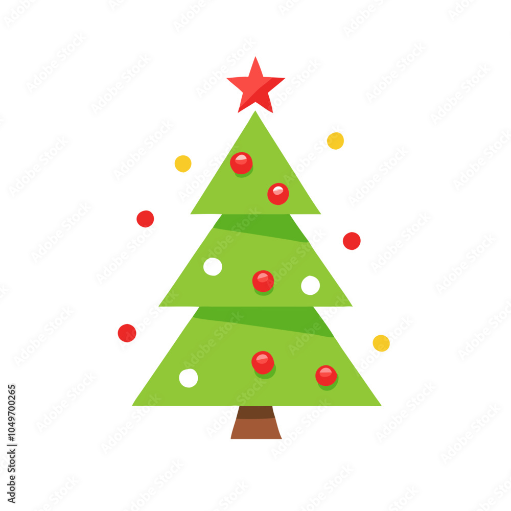 Obraz premium Minimalist Christmas Tree with Red Star and Ornaments