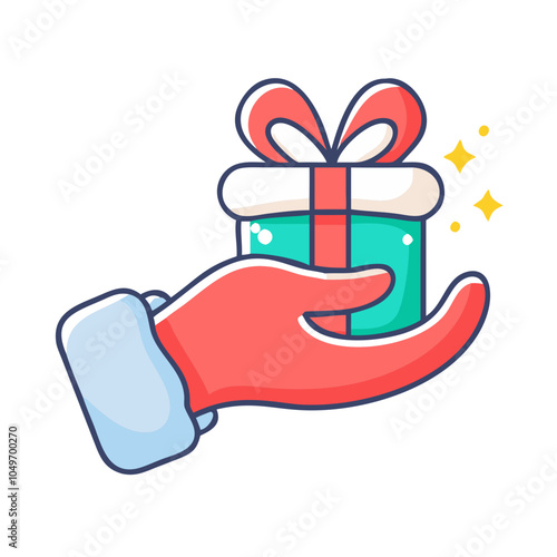 Gloved Hand Holding a Festive Gift Box with Bow