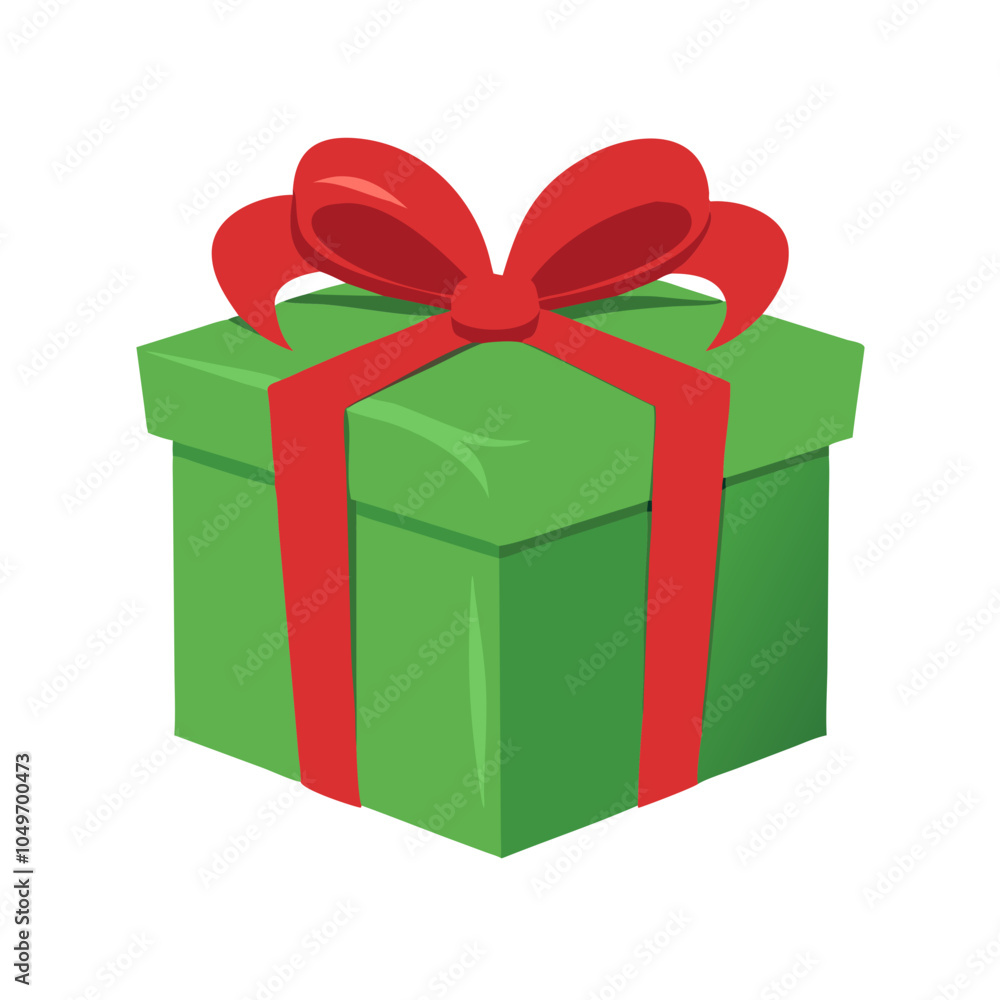 Green Gift Box with Red Bow Illustration Green Gift Box with Red Bow Illustration