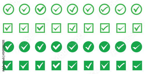 Green check mark icon. Check marks symbol collection. Green checkmark isolated on white background. Checked icon or correct choice sign. Tick mark icon with in circke squad box. photo