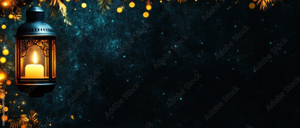 Glowing Lantern and Festive Lights in the Night Sky Glowing Lantern and Festive Lights in the Night Sky