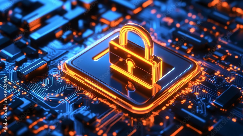 Cyber Security - Padlock on Circuit Board Cyber Security - Padlock on Circuit Board