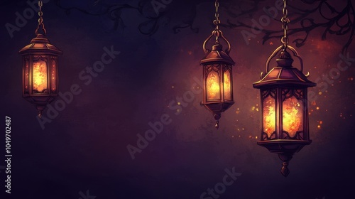 Wallpaper Mural Glowing Lanterns Casting a Warm Glow in the Night Sky Torontodigital.ca