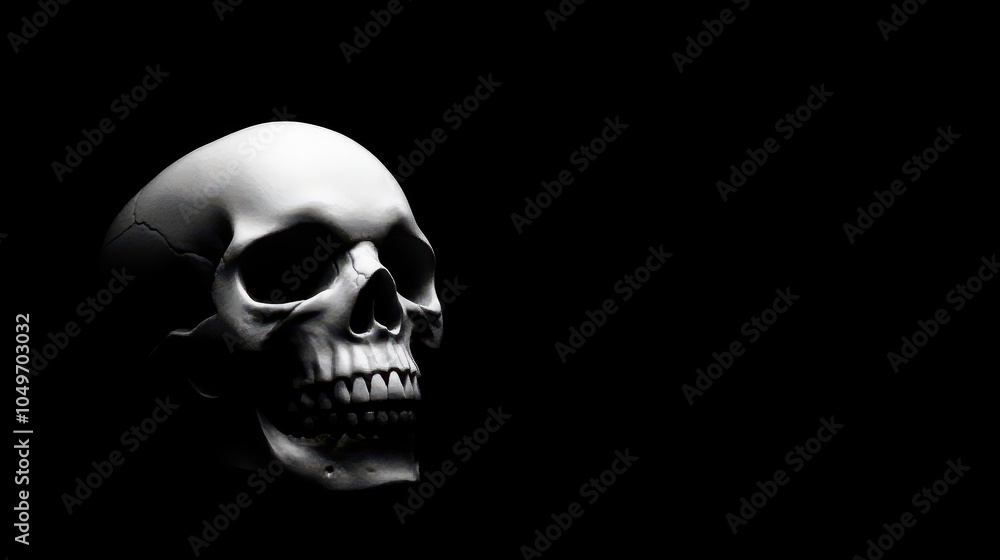 Fototapeta premium A darker portrayal of a human skull, adding a somber tone to Halloween decor.
