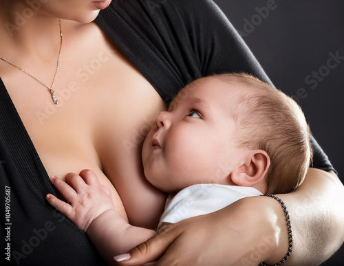 Obraz na płótnie Baby schaut nach dem Stillen zufrieden seine Mutter an w salonie