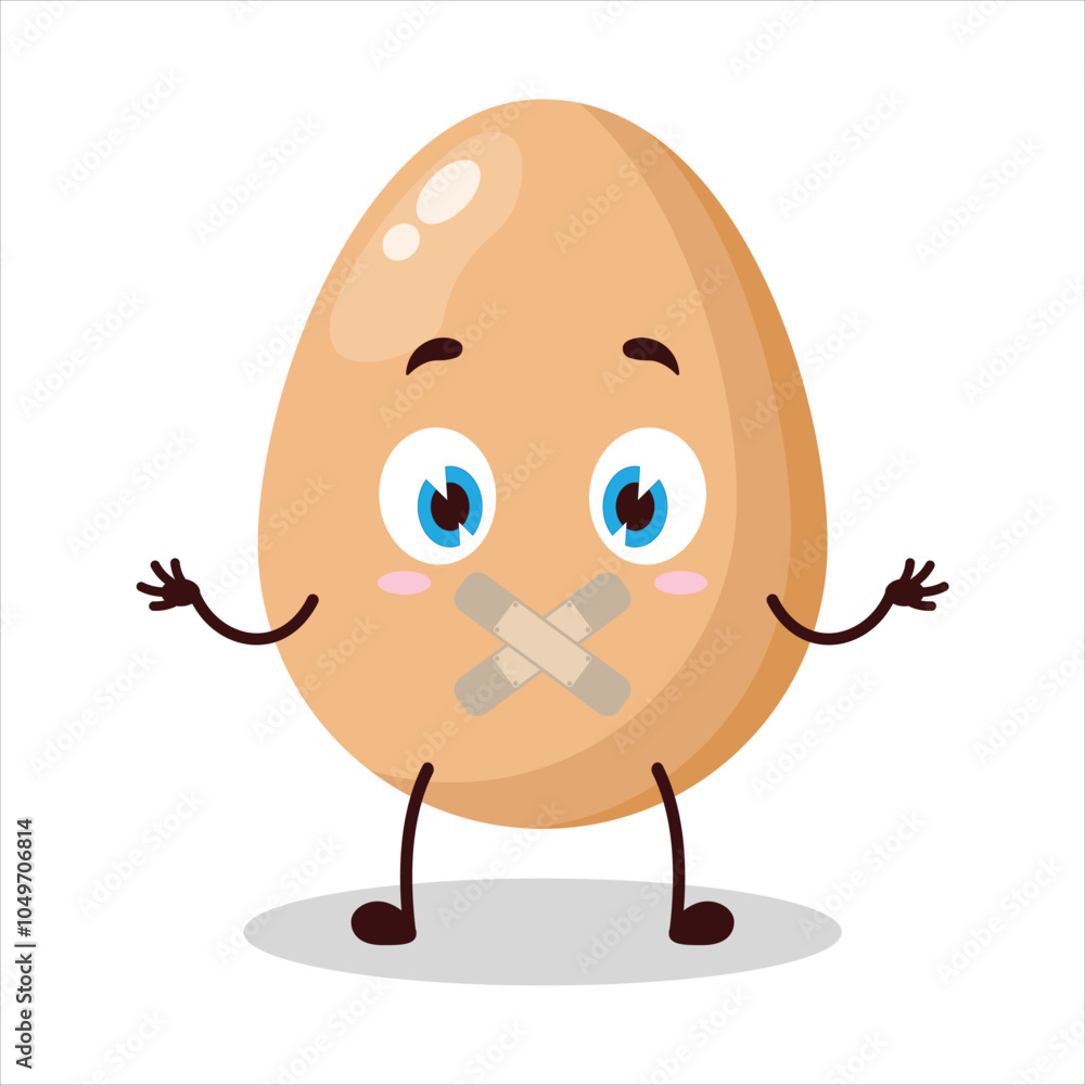 cute shut up expression of chicken egg mouth closed with plaster cartoon character cute shut up expression of chicken egg mouth closed with plaster cartoon character