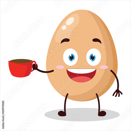 cute cheerful expression of chicken egg carry cup of coffee cartoon character