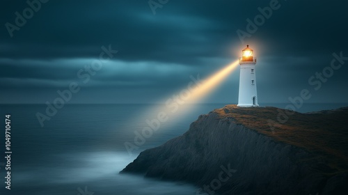 Lighthouse Guiding Through the Storm: A solitary lighthouse stands tall on a rugged cliff, its beacon piercing the stormy sky, a powerful symbol of hope and resilience.