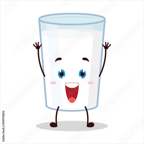 cute rise hand happy expression of milk character