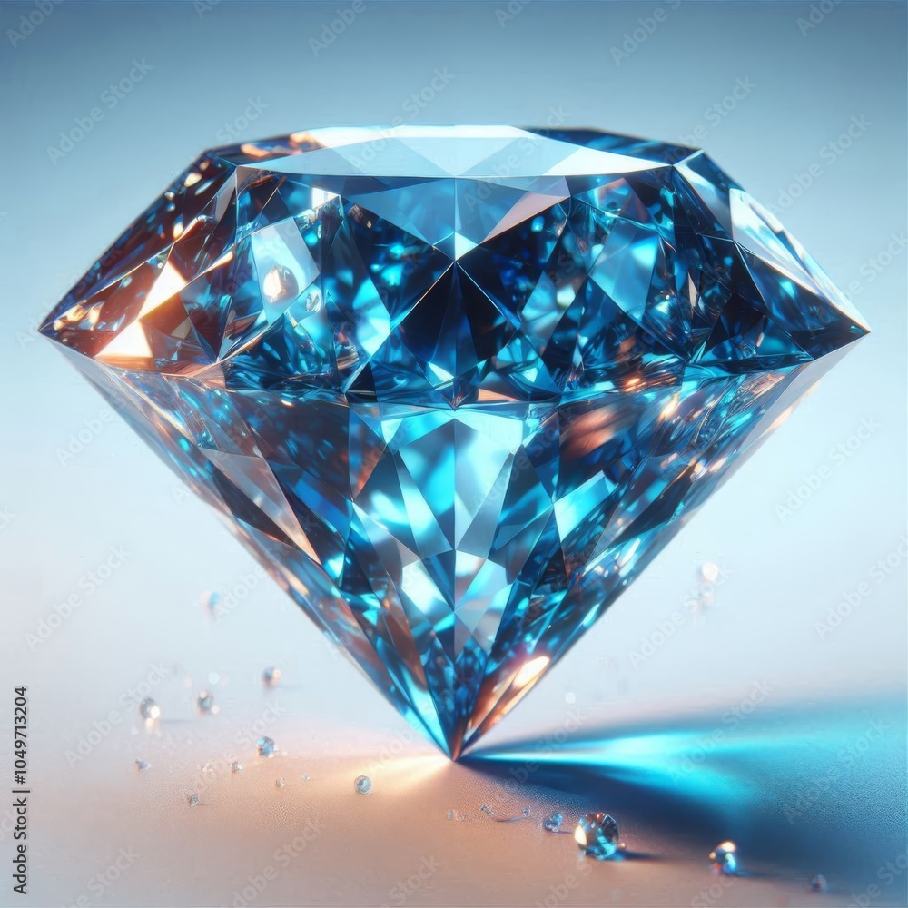 Brilliant Blue Diamond Face Isolated on Clean White Surface Brilliant Blue Diamond Face Isolated on Clean White Surface