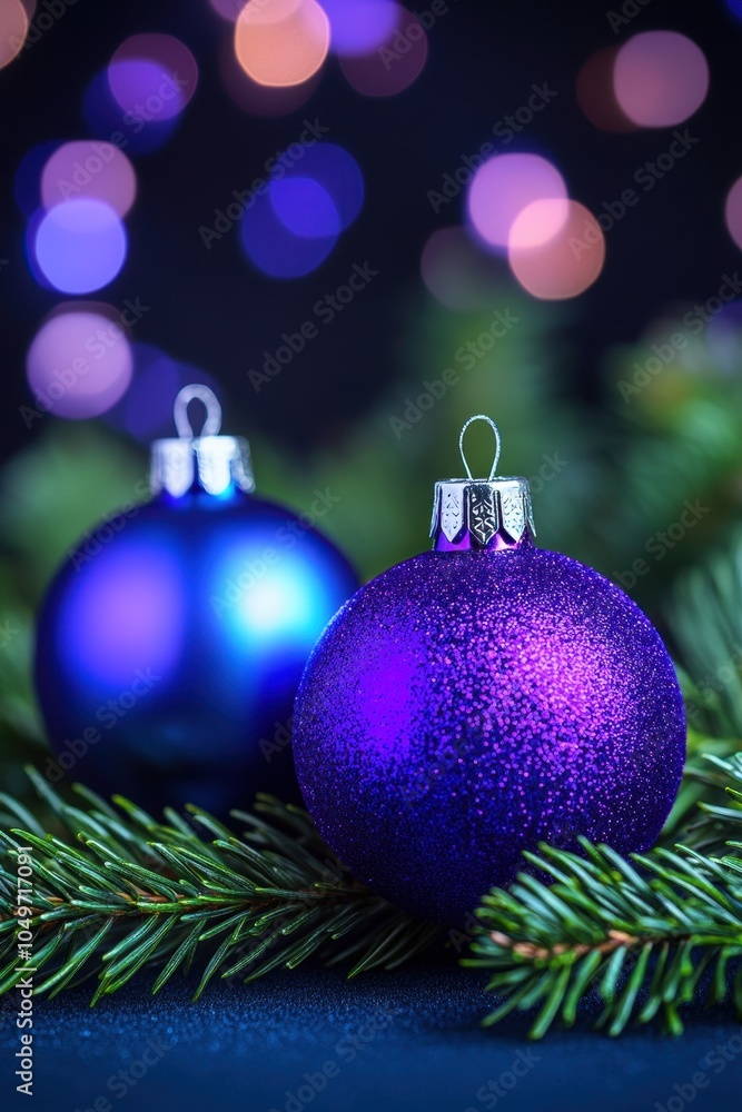 Elegant Christmas Ornaments Against Vibrant Bokeh Lights Elegant Christmas Ornaments Against Vibrant Bokeh Lights