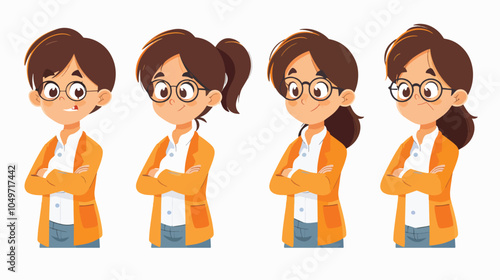 Smart young professionals team characters avatars set men and women wearing glasses with arms crossed in different poses isolated on white background business people teamwork concept various