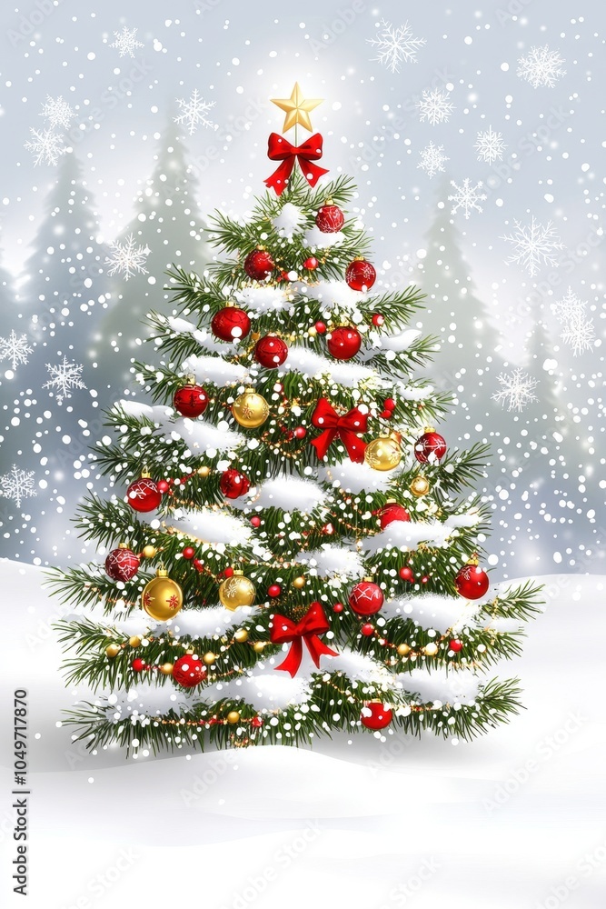 Obraz premium Festive Christmas Tree in Winter Wonderland