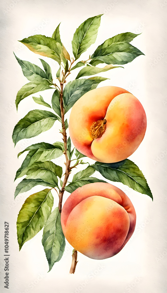 Seamless pattern of ripe peaches with green leaves on a white background. Seamless pattern of ripe peaches with green leaves on a white background.