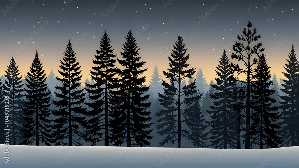 Obraz premium Pine Trees Under Snow: A Christmas Eve Background