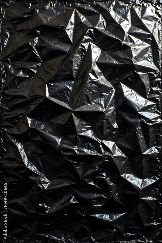Crumpled black foil texture with shiny metallic surface Crumpled black foil texture with shiny metallic surface