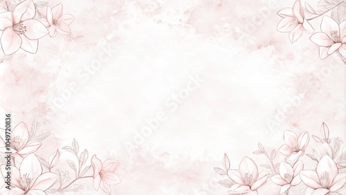 Pink watercolor splash background with line art peony. The background is pink watercolor splashed with line art. Autumn flower watercolor art background. leaves and flowers nature design