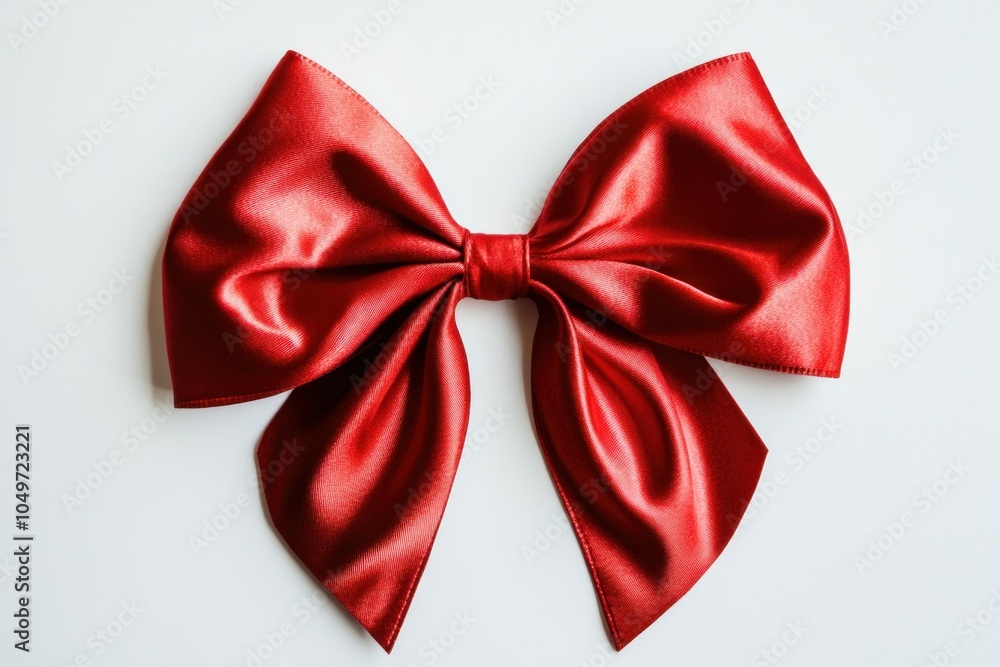 Elegant Red Satin Bow on White Background Elegant Red Satin Bow on White Background
