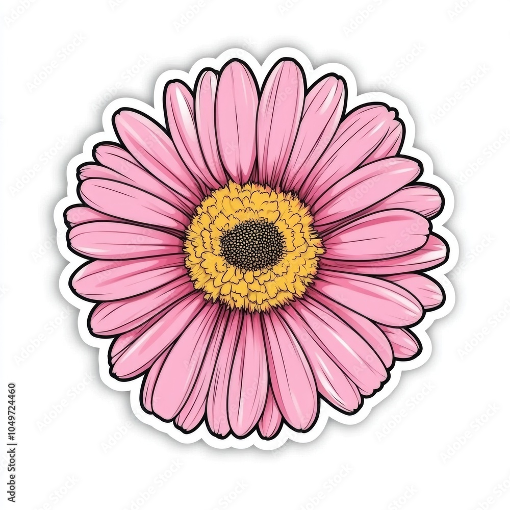 Obraz premium Pink flower with yellow center on white background